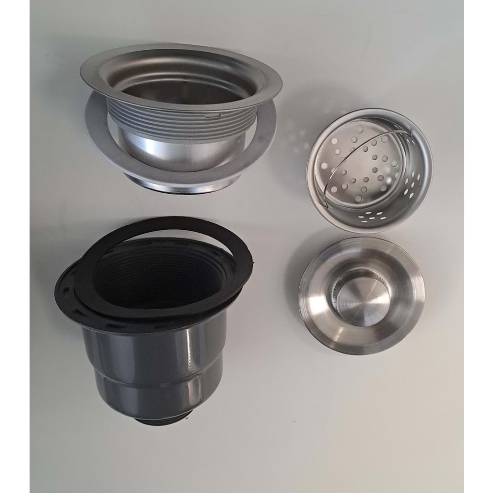 KÖRÜKLÜ SİFON LÜX ÇÖP MAK ( VİDALI - SEPETLİ - KAPAKLI ) - SÜZGÜ Ø 110 mm - Ø 32 LİK ÇIKIŞLI - GRİ