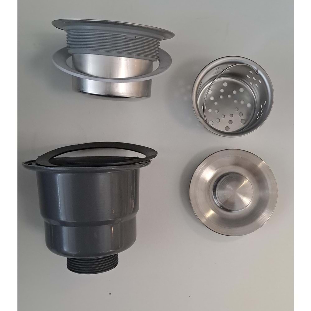 KÖRÜKLÜ SİFON LÜX ÇÖP MAK ( VİDALI - SEPETLİ - KAPAKLI ) - SÜZGÜ Ø 110 mm - Ø 32 LİK ÇIKIŞLI - GRİ