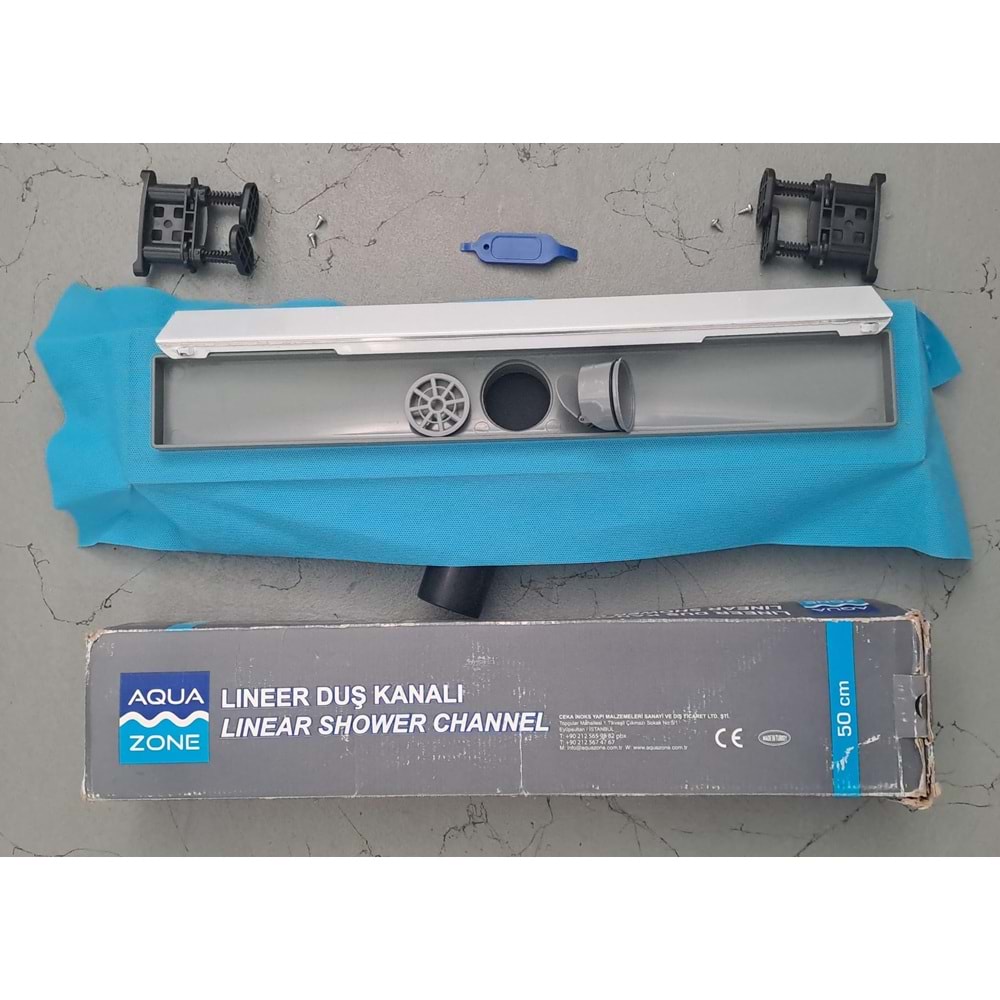 AQUA ZONE DUŞ KANALI LİNEER YANDAN ÇIKIŞ 50cm X Ø50 TEKSTİL MEBRANLI
