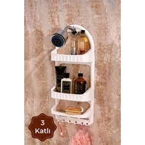 DÜNYA ŞAMPUANLIK 3 LÜ PLASTİK BANYO KÖŞE RAFI ( ASKILI VE VANTUZLU )( 26,5 x 62 x 13 cm )