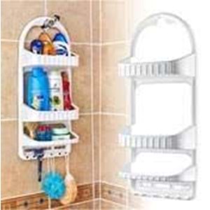 DÜNYA ŞAMPUANLIK 3 LÜ PLASTİK BANYO KÖŞE RAFI ( ASKILI VE VANTUZLU )( 26,5 x 62 x 13 cm )