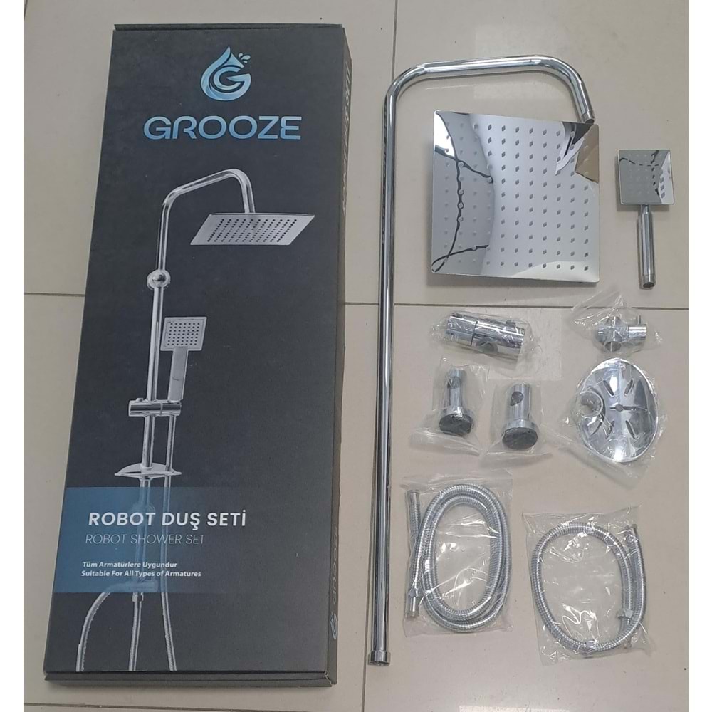 GROOZE ROBOT DUŞ SETİ - FLAT DUŞ SETİ - VEGA - 304 KROM METAL TEPE VE EL DUŞU