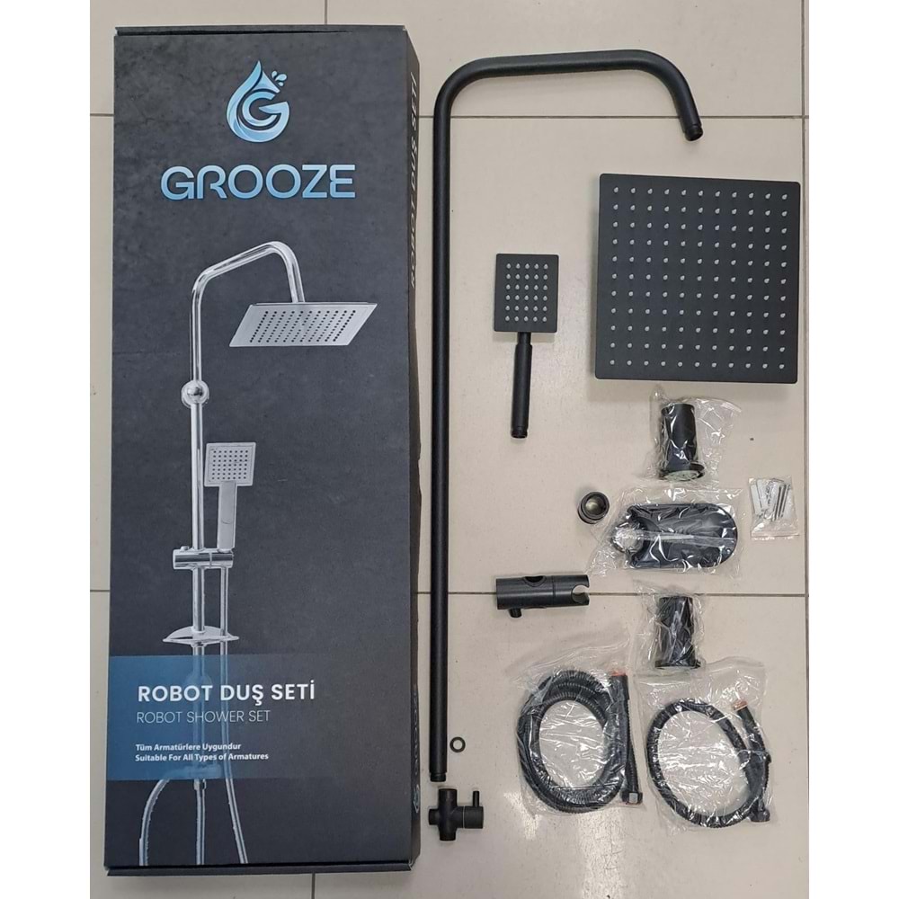 GROOZE ROBOT DUŞ SETİ - FLAT DUŞ SETİ - NEXA - 304 MAT SİYAH METAL TEPE VE EL DUŞU