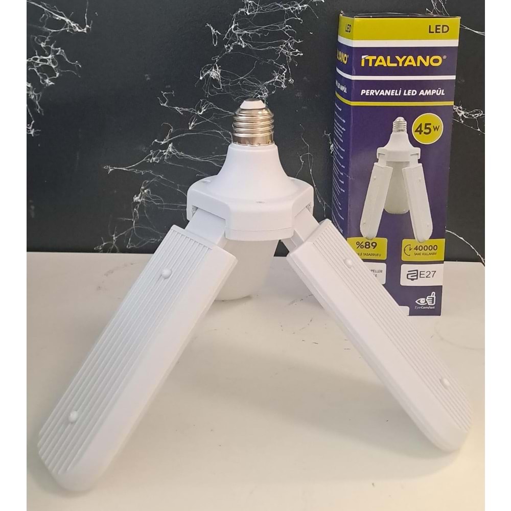 İTALYANO PERVANE 3 KANAT KATLANIR LED AMPUL 45 W 7000K BEYAZ IŞIK E27 DUY