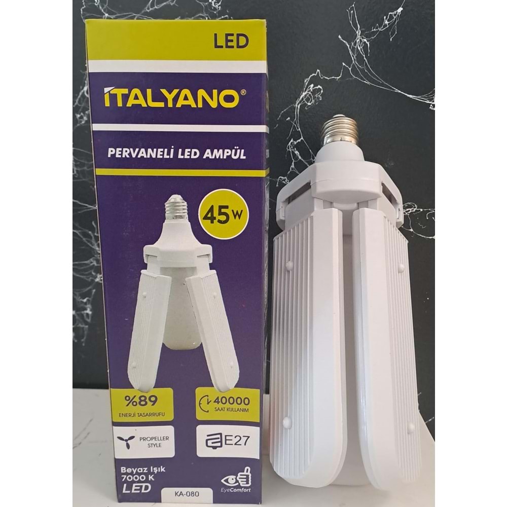 İTALYANO PERVANE 3 KANAT KATLANIR LED AMPUL 45 W 7000K BEYAZ IŞIK E27 DUY