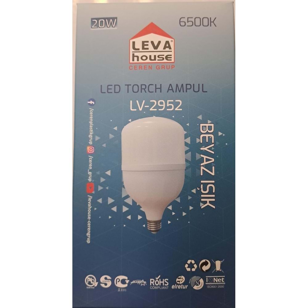 LEVA LED AMPUL TORCH E27 DUY 20 W 1800 LM BEYAZ IŞIK 6500K LV2952