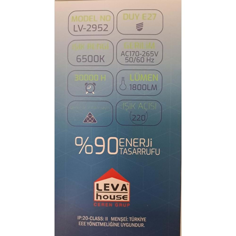LEVA LED AMPUL TORCH E27 DUY 20 W 1800 LM BEYAZ IŞIK 6500K LV2952