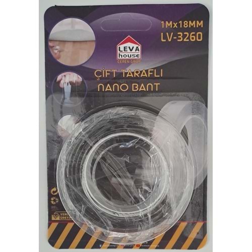 LEVA ŞEFFAF ÇİFT TARAFLI NANO BANT 18mm x 1metre LV-3260