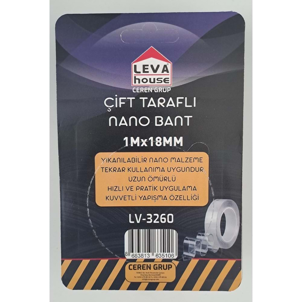 LEVA ŞEFFAF ÇİFT TARAFLI NANO BANT 18mm x 1metre LV-3260