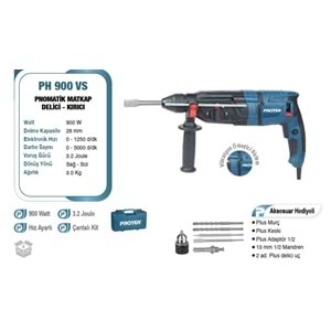 PROTER PH900VS KIRICI-DELİCİ PNOMATİK MATKAP - VİBRASYON ÖNLEYİCİ SİSTEM - 28mm - 900W - 3.2Joule