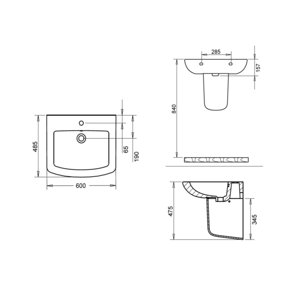 PLAZA LAVABO 50X60cm + YARIM AYAK TURAVİT