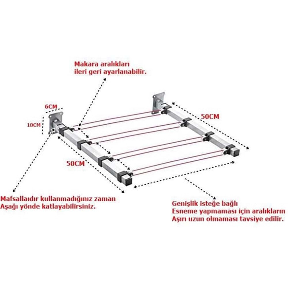 PERİLLA DUVARA MONTELİ METAL ÇAMAŞIR KURUTMALIĞI KIRMALI SM-0020