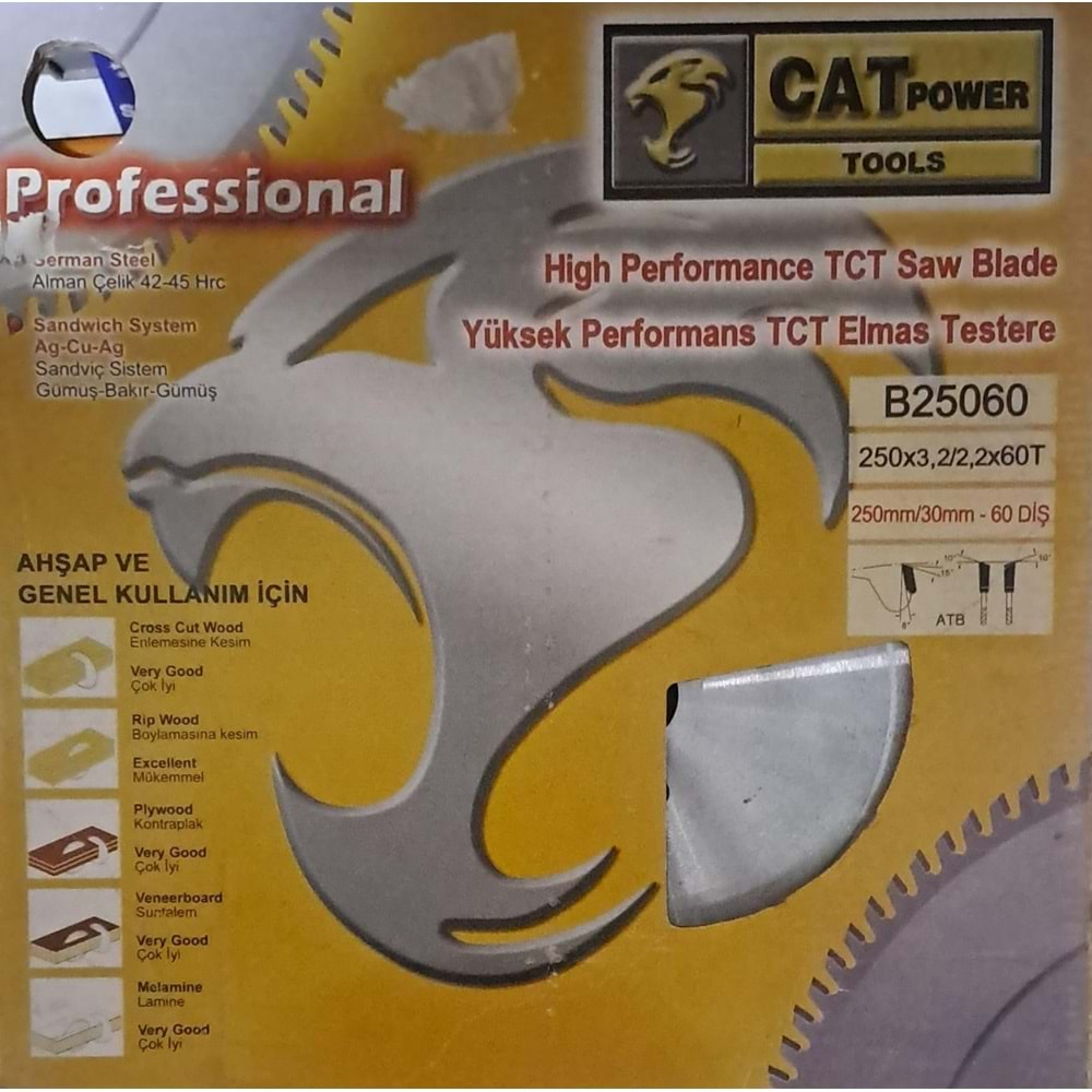 SUNTA - AHŞAP ELMAS DAİRE TESTERE 250 mm x 30 mm - 60 DİŞ ELMAS TESTERE ( CAT )