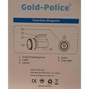 GOLD-POLİCE LED EL FENERİ ŞARJLI 10 W GP-2603 ( 21 cm )-( ÇAP 10.5 cm )
