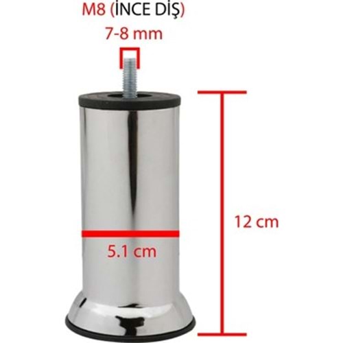 METAL BAZA AYAĞI VİDALI 12 CM - M8 ( 1 ADET FİYATIDIR )