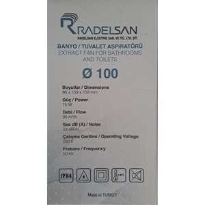 RADELSAN HAVALANDIRMA FANI / BANYO VE TUVALET ASPİRATÖRÜ 100 LÜK