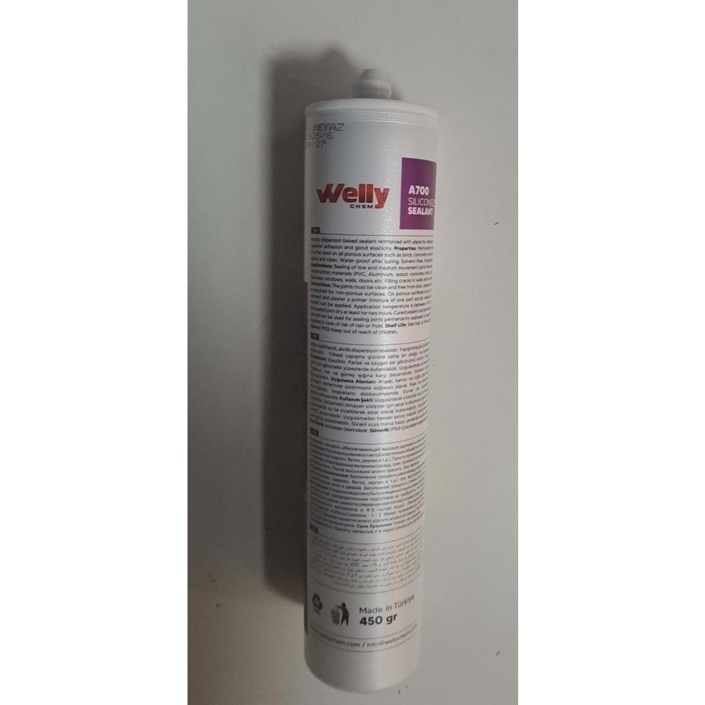 WELLY CHEM SILICONIZED SEALANT A700 ( SİLİKONİZE MASTİK ) BEYAZ 450 Gr