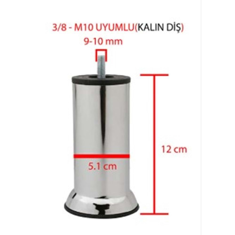METAL BAZA AYAĞI VİDALI 12 CM - M10 ( 1 ADET FİYATIDIR )