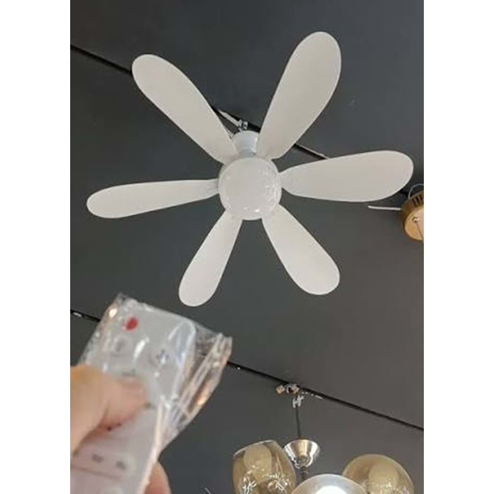DETACHABLE FAN LİGHT KUMANDALI 6 KANAT PERVANE LED AMPUL 3 RENK IŞIK MODU 24W E27 DUY