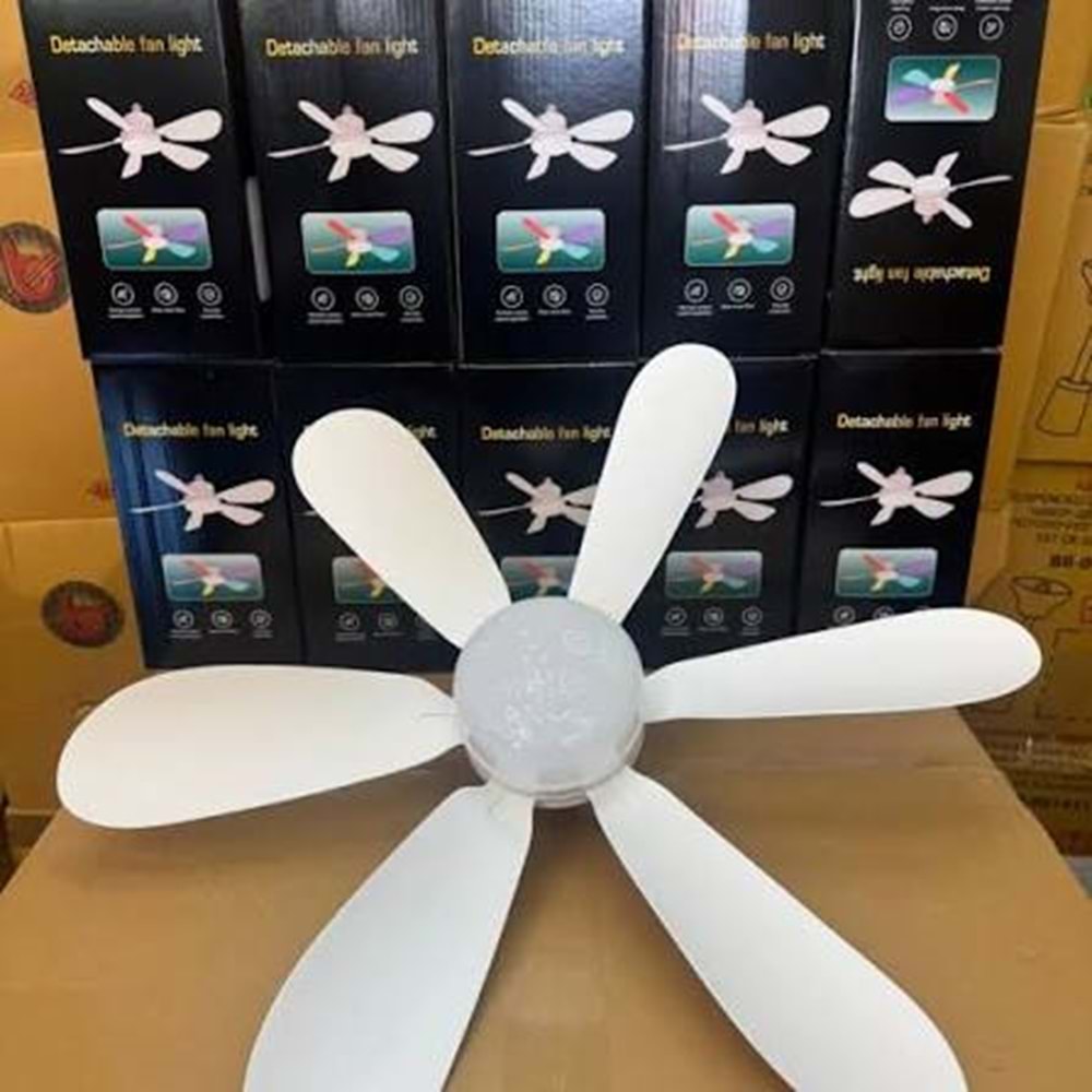 DETACHABLE FAN LİGHT KUMANDALI 6 KANAT PERVANE LED AMPUL 3 RENK IŞIK MODU 24W E27 DUY
