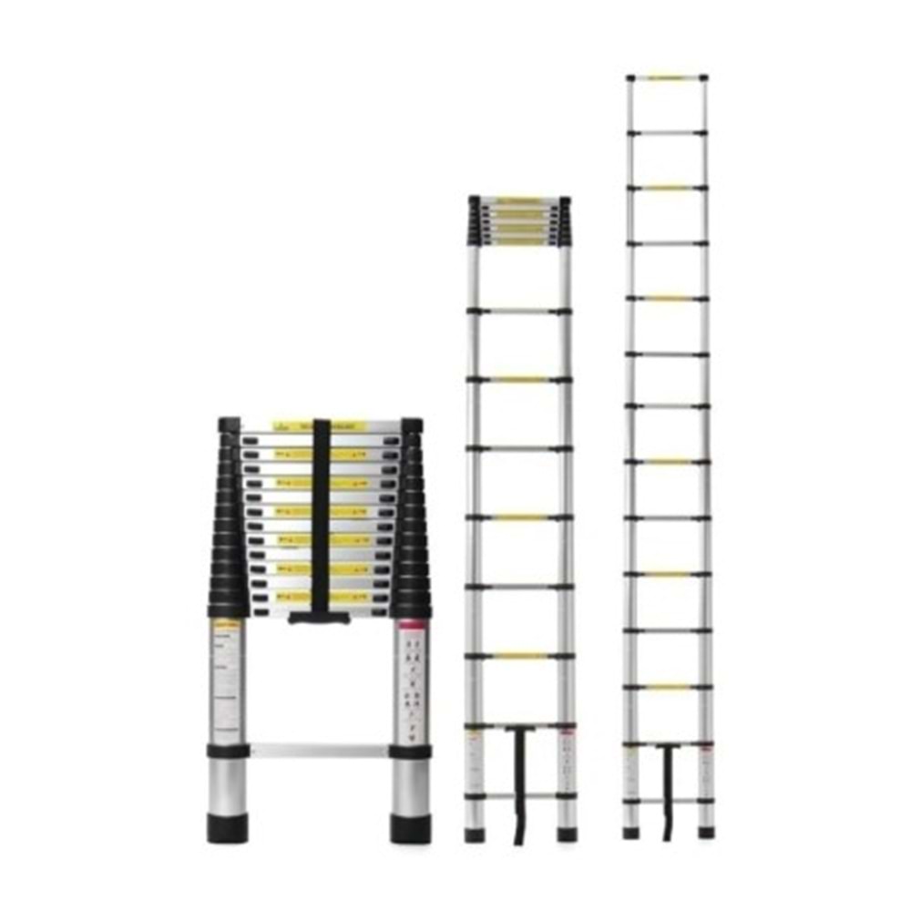 TELESKOPİK MERDİVEN 15 BASAMAKLI (625cm - 6,25 mt ) ( 49 x 9,5 x 104 cm kapalı konum)