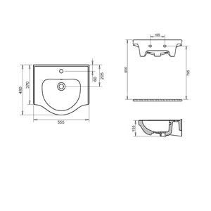 YAKAMOZ ETEJERLİ LAVABO 55cm TURAVİT