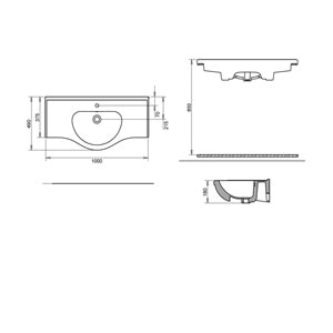 YAKAMOZ ETEJERLİ LAVABO 100cm TURAVİT