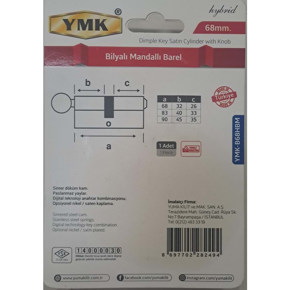 YMK 68 mm BİLYALI HYBRİD SATEN MANDALLI BAREL YMK-B68HBM
